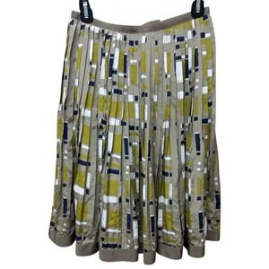 Oscar de la Renta silk pleated midi skirt. Multicolored geometric print. Sz 4